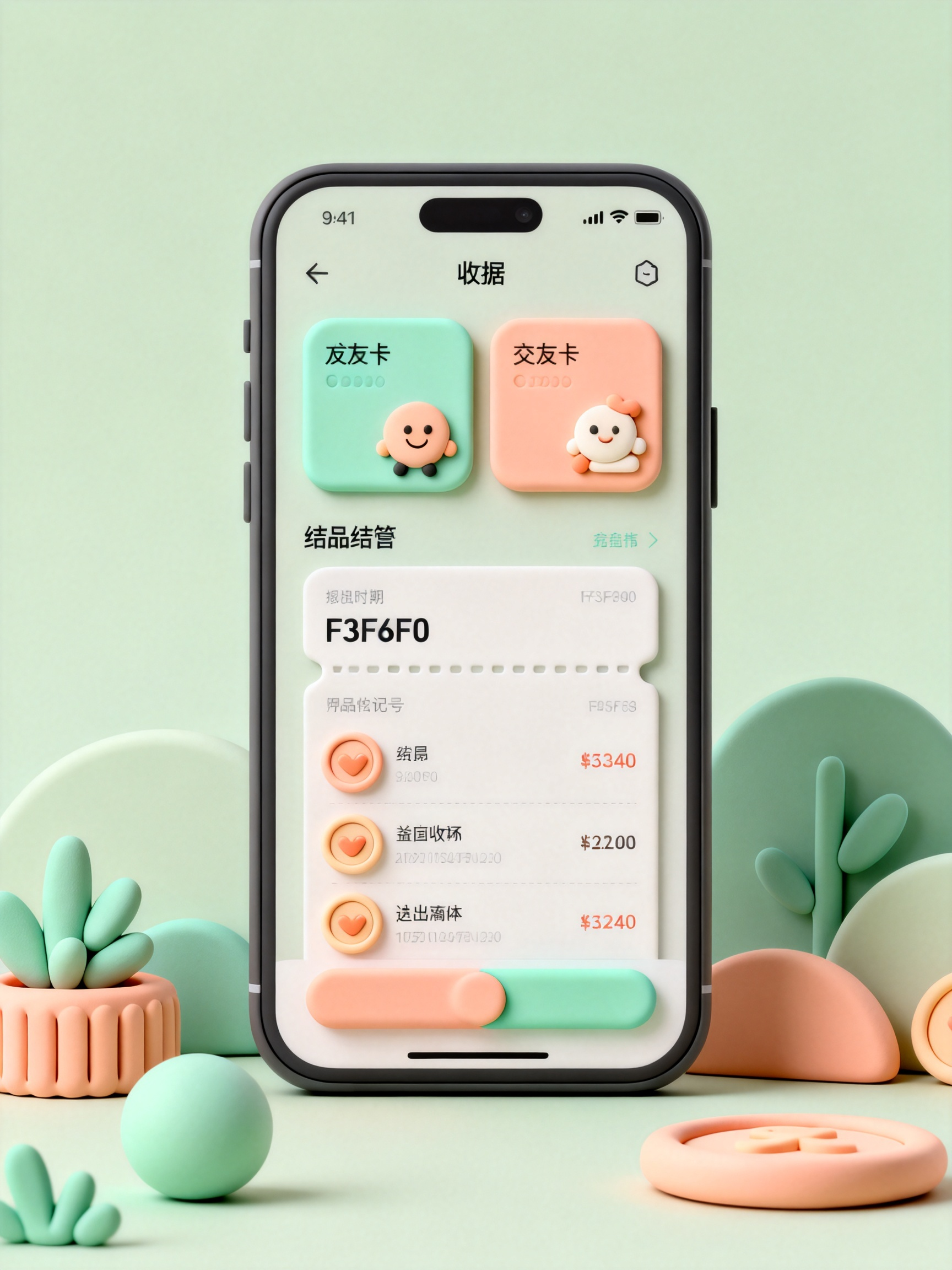 结算页界面风格示意：小票式轧差展示